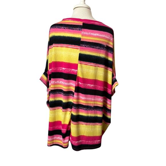 Womens XL Retro Colorful Stripe Oversized Flowy Half Sleeve Blouse Summer Travel - Picture 3 of 7
